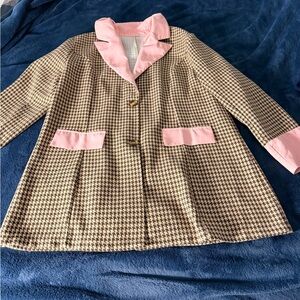 Girls Houndstooth Coat with Pink Trim